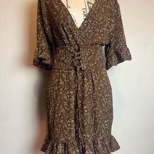 Brown Floral Corset-Style Dress